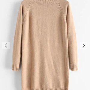 MOCK NECK KHAKI SWEATER DRESS